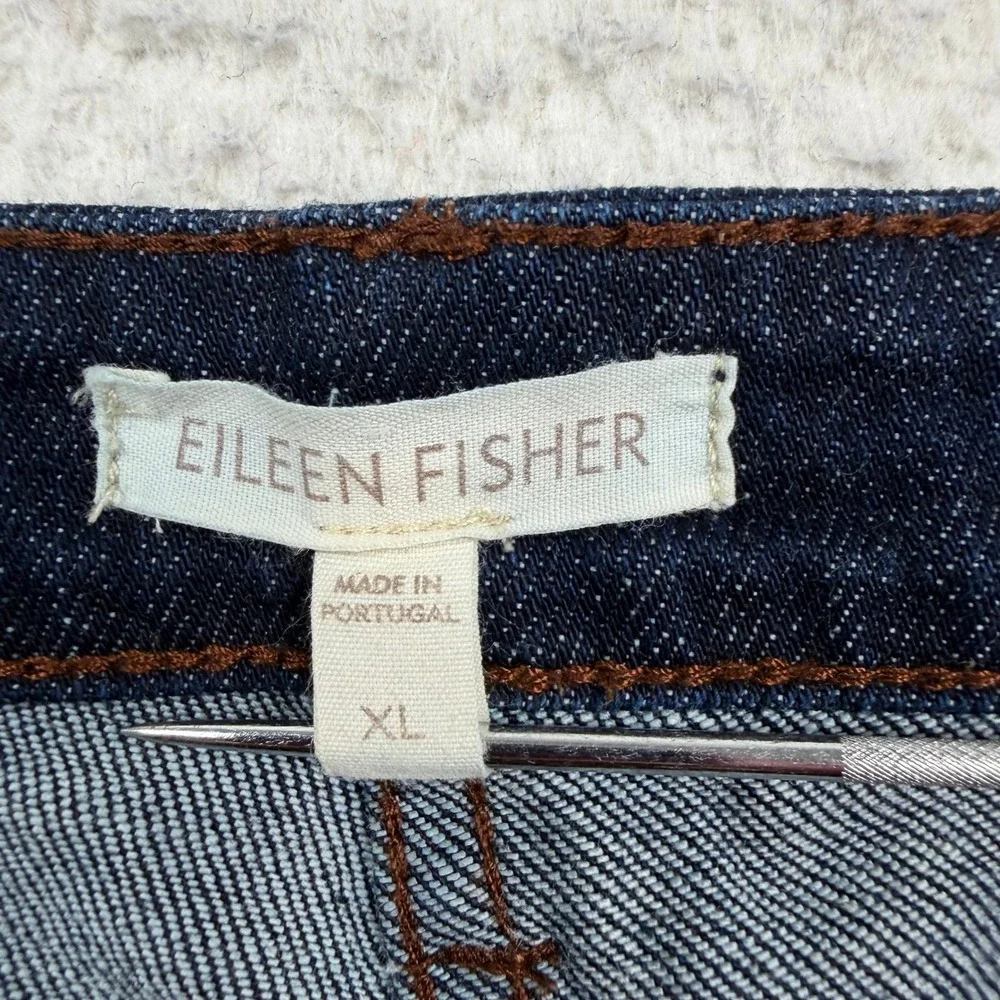 Eileen Fisher Jeans XL Blue Organic Cotton Stretch Capri Denim Dark Wash